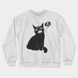 Black Cat With Third Eye, Skull And Cross Bones, Weird Kitty Crewneck Sweatshirt